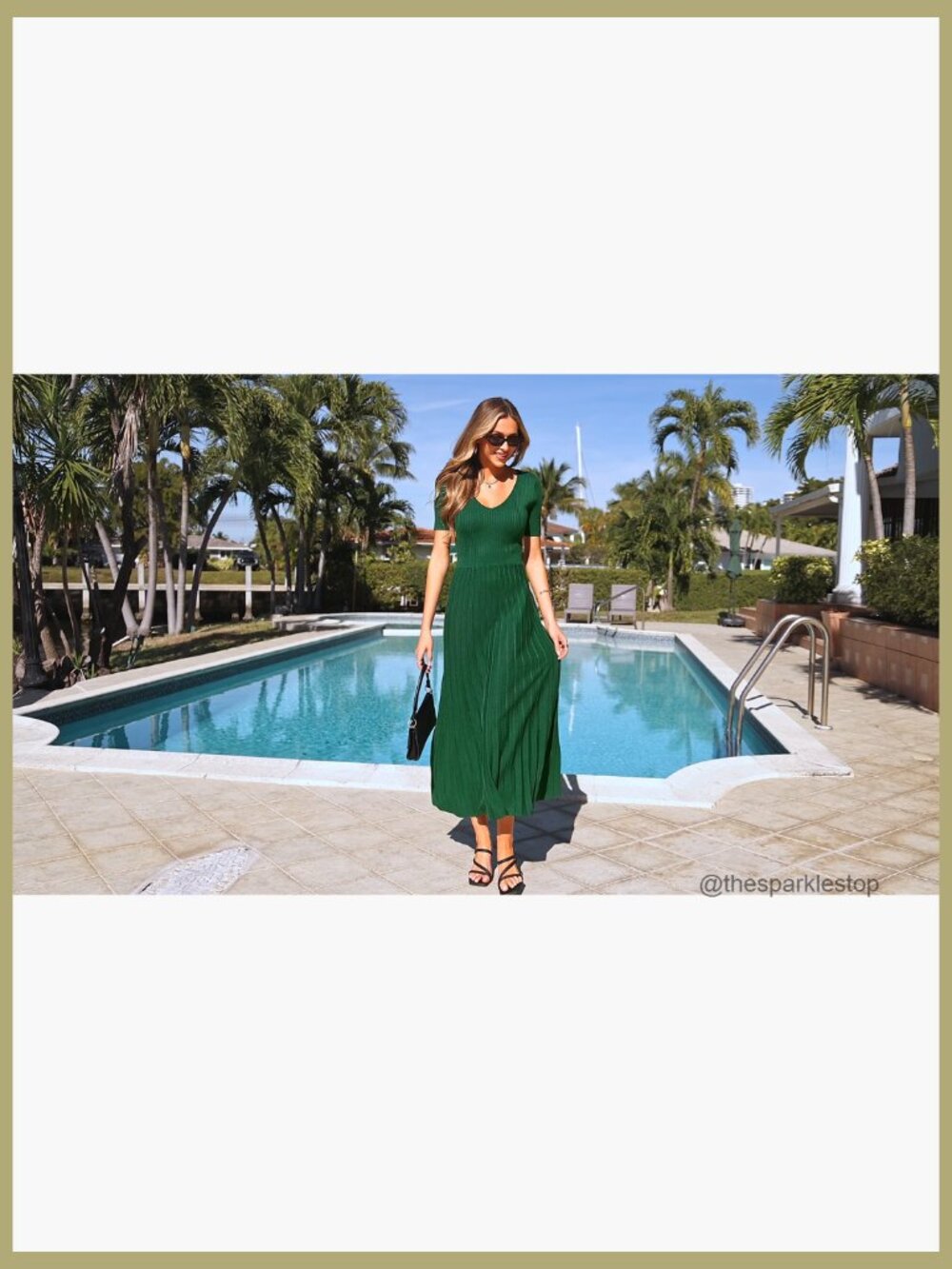 V Neck Pleated Ribbed Knit Midi Sweater Dress A Line Short Sleeve - Picture 7 of 7
